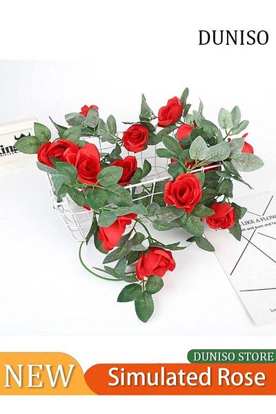 Generic Artificial Rose Garlands Rose Vines Leaves Banners Hanging Floral Garland Fake Rose Flower Vine for