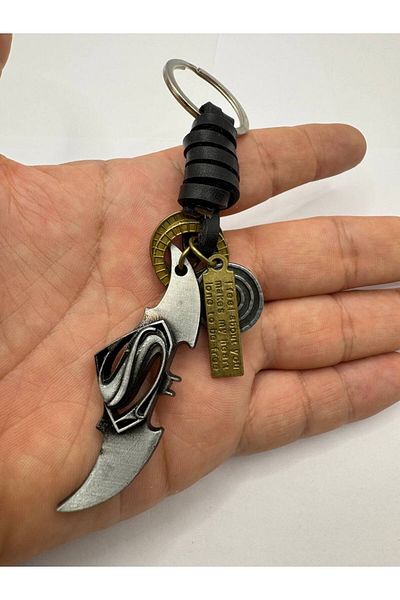 Herşey Nota Genuine Leather Keychain with Superhero Figure – Stylish and Durable – Genuine Leather Quality