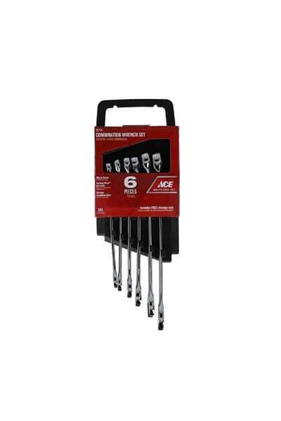 ACE 6-Piece Steel SAE Combination Wrench Set Silver