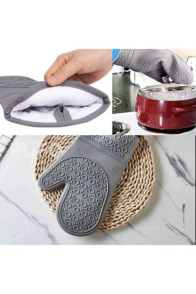PUFO Mănușă de bucătărie din silicon Cuisine pentru grătar sau cuptor, căptușită, 35 cm, gri
