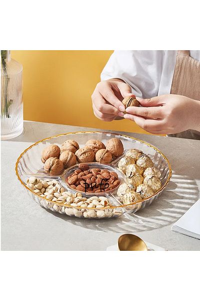 PUFO Tavă rotundă de servire Gentle Gold cu 3 compartimente, 28 cm