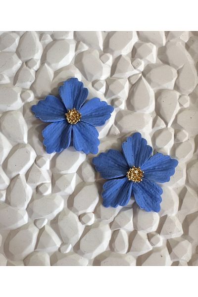 ACCESSORY Gold Detail Blue Flower Earrings Design Light Earrings
