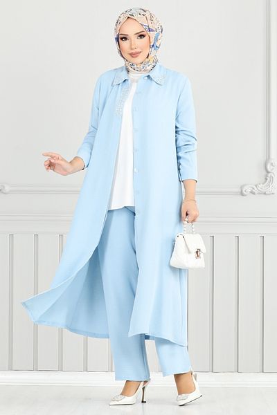 ModaMerve Set Hijab cu guler cu pietre 9144PL940-M Baby Blue