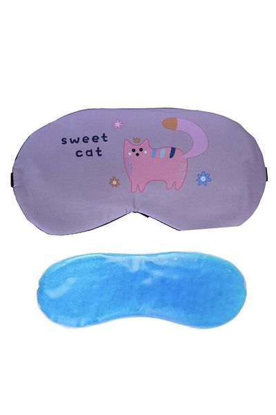 PUFO Mască de dormit sau de călătorie, cu gel detașabil, Pufo Sweet Cat, 19 cm, roz