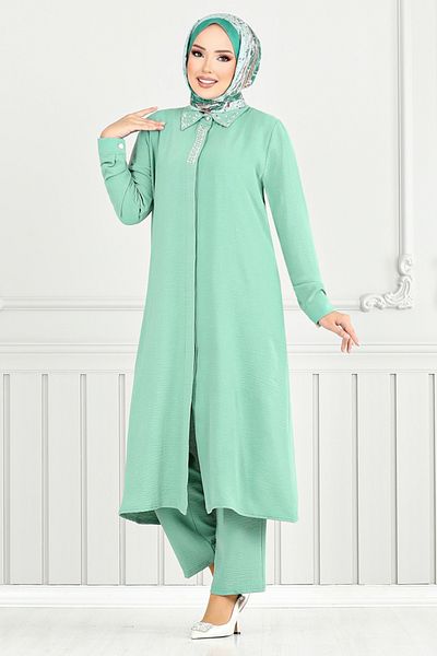ModaMerve Hijab Suit with Stone Collar 9144Pl940-M Light Mint