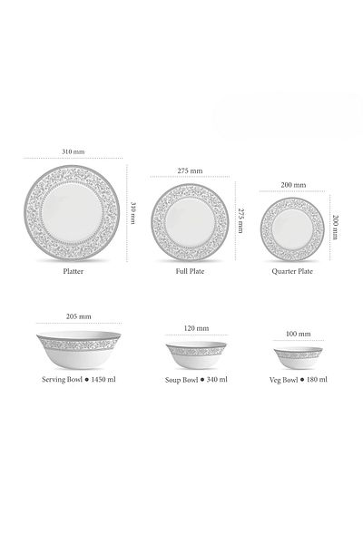 La Opala 26 Pcs Dinner Sets Plates Microwave Safe & Dishwasher Safe Lightweight (Persian Silver)