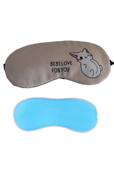 PUFO Mască de dormit sau de călătorie, cu gel detașabil, Pufo Kitty Love, 19 cm, roz