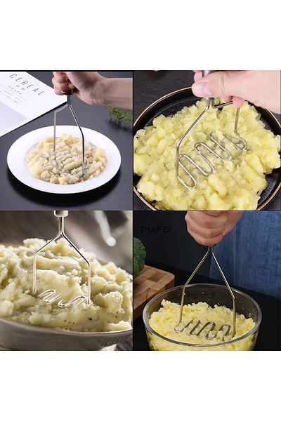 PUFO Pasator de cartofi și legume din oțel inoxidabil cu mâner din lemn, 27 cm
