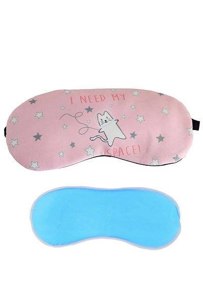 PUFO Mască de dormit sau de călătorie, cu gel detașabil, Pufo Need Space, 19 cm, roz