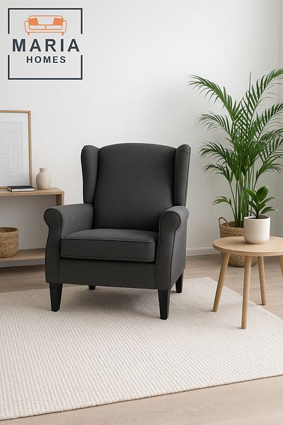 MARIA HOMES Modern Wingback Armchair with Cushion – Elegant Living Room Accent Chair