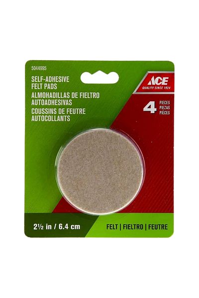 ACE 4-Piece Self-Adhesive Heavy-Duty Easy Installing Round Protective Felt Pads Beige 6.4cm