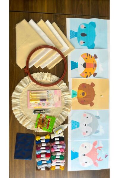 NURGİTA HOME Set de 37 bucăți pentru începători pentru hobby Punch, cu țesături în vrac și șabloane, Set de perne pentru începători