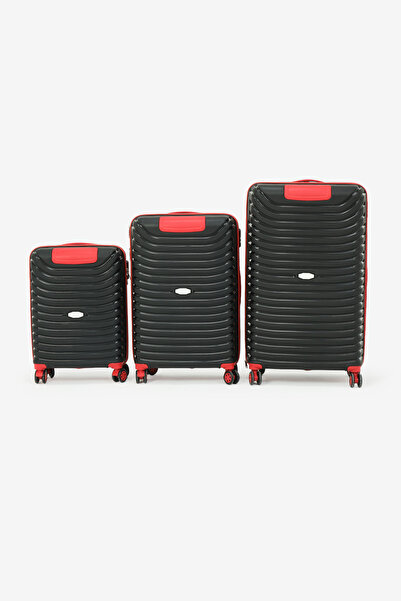 PowerSpeed Unisex Siyah Kırmızı 3'lü Set Silikon Kırılmaz PP Valiz