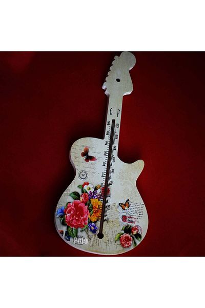 PUFO Colorful Flowers guitar-shaped wall thermometer for indoors, 27 cm