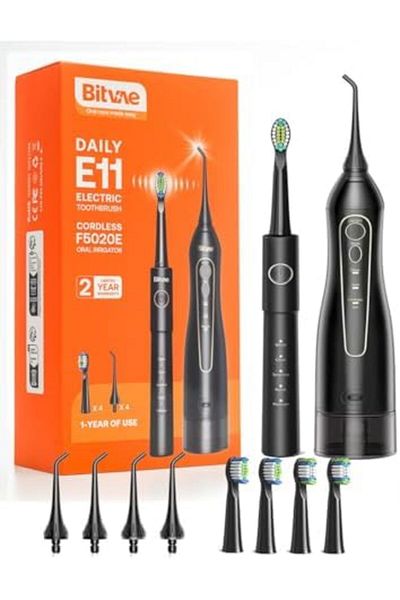 Bitvae Water Flosser Electric Toothbrush Combo, Rechargeable Cordless Waterproof, Black