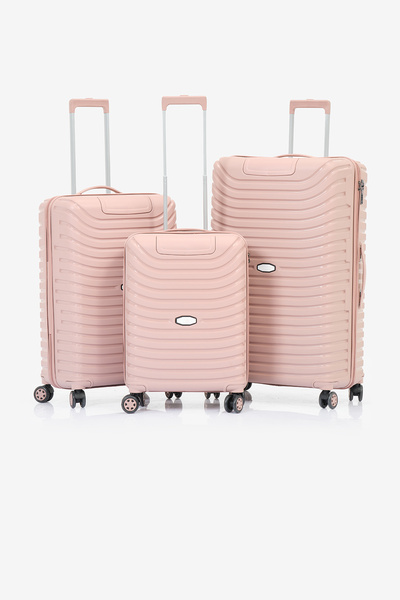 PowerSpeed Unisex Açık Pembe 3'lü Set Silikon Kırılmaz PP Valiz
