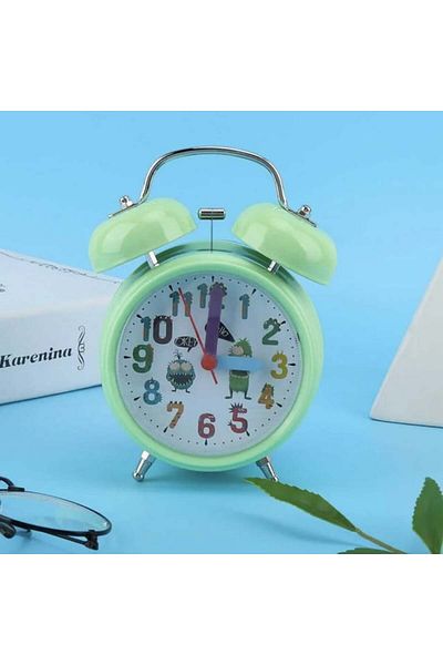 PUFO Ceas deșteptător pentru copii Monster, cu buton de iluminare cu cadran, 15 cm, verde