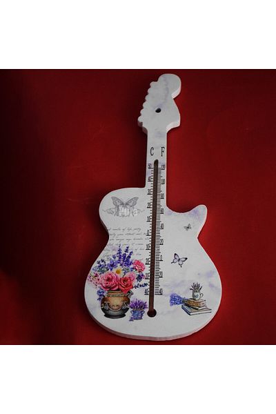 PUFO Roses guitar-shaped wall thermometer for indoors, 27 cm
