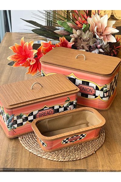 ROSSEV Paradise 3-Piece Wooden Bread Pot Potato & Onion Storage Container