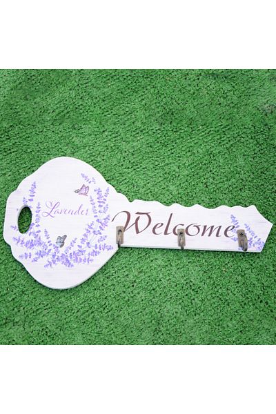 PUFO Suport chei decorativ din lemn, culoare lavandă, în formă de cheie, 24 cm