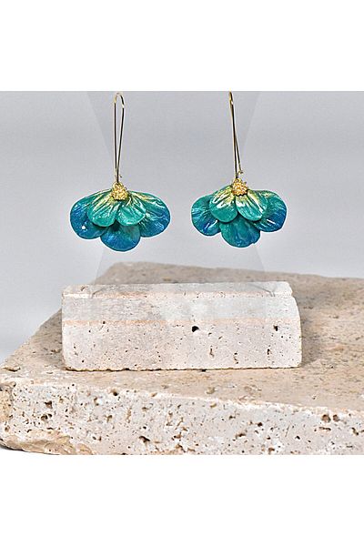 NARRU NARRU handmade earrings, flower-shaped, blue and turquoise, Milena 01