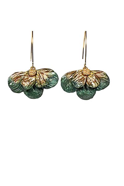 NARRU NARRU handmade earrings, flower-shaped, green and gold, Milena 13
