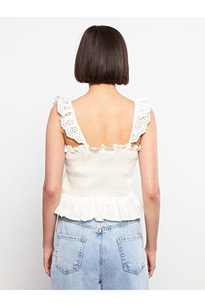 LC Waikiki Square Neck Embroidered Strap Poplin Women's Blouse (S2)