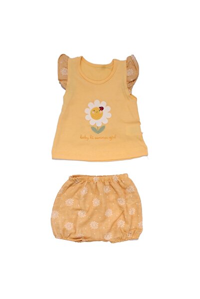 bebegen Baby Girl Yellow and White Daisy Patterned Shorts Set of 2