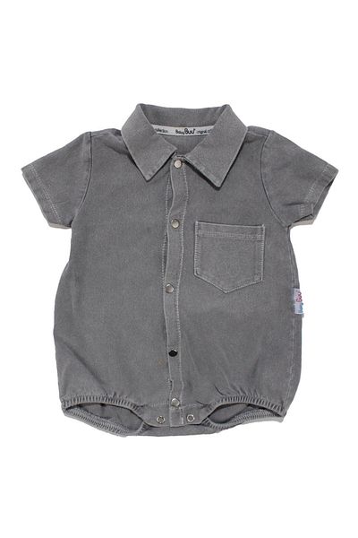 bebegen Baby Boy Gray Denim Collar Bear Patterned Pantyhose Jumpsuit