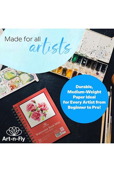 Art-n-Fly Set of 2 watercolor drawing notebooks, A5,300 g/m², 35 sheets, spiral bound,white paper, 21,50x14 cm