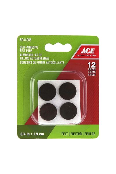 ACE 12-Piece Self-Adhesive Self-Leveling Round Protective Felt Pads Brown 1.9cm