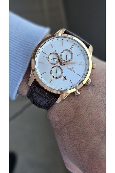 Raymond Rym-1146 Quartz Men's Watch - Steel Case and Leather Cord - 2 Years Warranty
