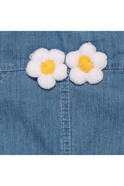 bebegen Baby Girl Blue Daisy Buttoned Sleeves Ruffled Denim Jumpsuit