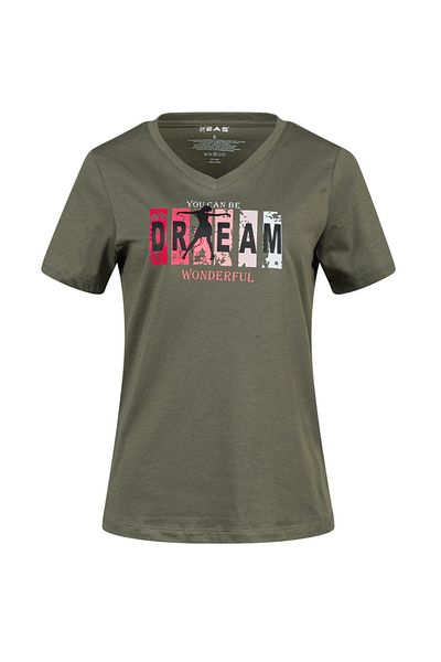 2AS Tricou pentru femei cu decolteu în V cu imprimeu Alone 404