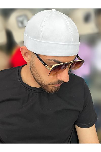 ZERAMİNE White Docker Hat 100% Cotton Adjustable Velcro