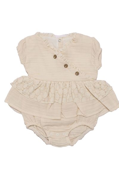 bebegen Baby Girl Ecru Muslin Waist Ruffled Elastic Buttoned Pantyhose Bodysuit
