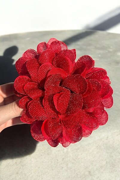 TAKIŞTIR Red Color Flower Figured Glitter Detailed Latch Buckle