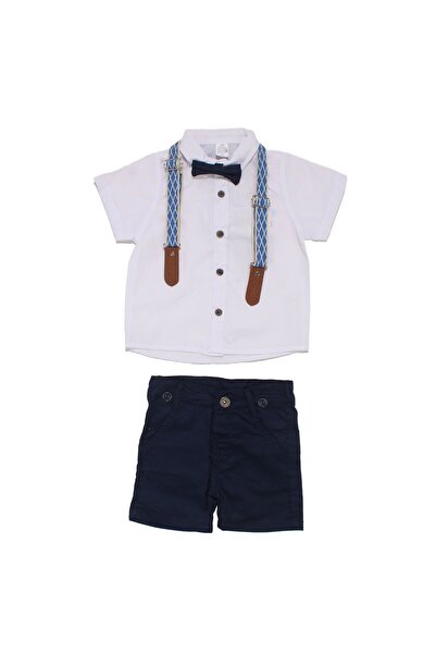 bebegen Boy's White Shirt, Navy Blue Shorts and Bow Tie Suit