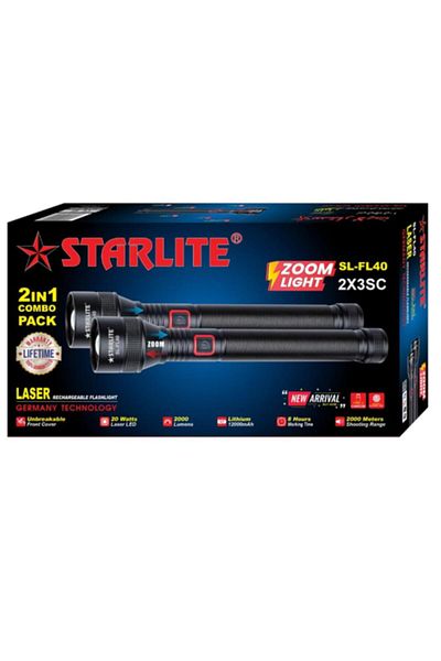 Generic STARKLITE Zoom Flashlight 2-Pack, 12000mAh Battery, 2000M Range, Laser LED