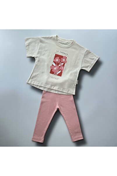 Pufiko Kids Light Pink Leggings Flower Printed Girl's Suit