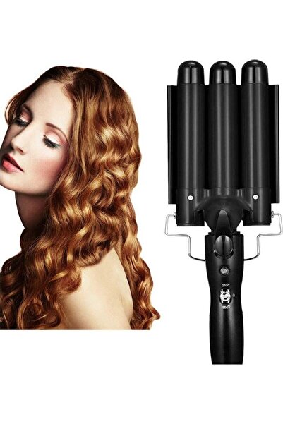 ROCK POW 3-Barrel Curling Iron Wand Hair Crimper Black