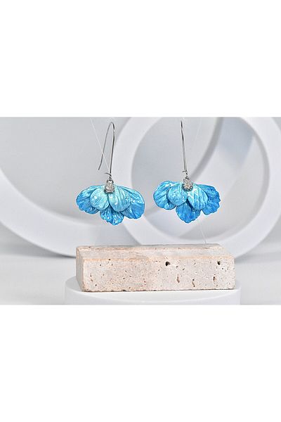 NARRU Handmade NARRU earrings, flower shape, blue and silver, Milena 02