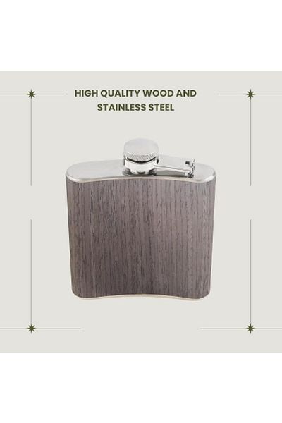 BRYNNBERG Metal pocket bottle, Brynnberg, for strength, 177 ml, wood imitation, Brown