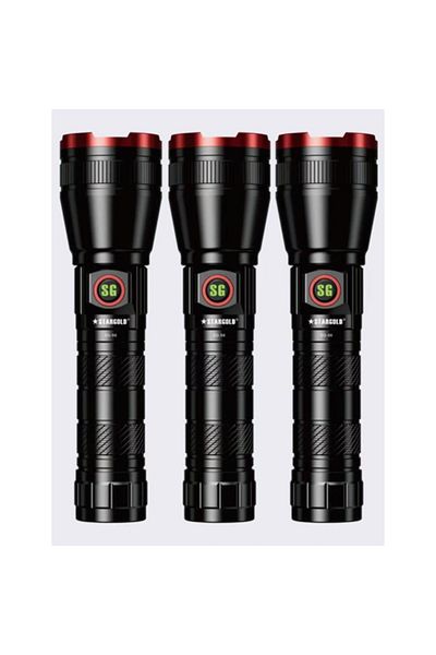 Generic STARGOLD 3-in-1 Rechargeable Flashlight Set, Laser Beam, 400m Range, LED Torch