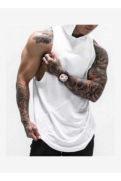 Generic JOLLY Cowl Neck Tank Top With Hood White