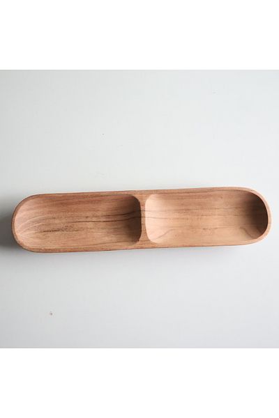 bonfesto Set of 2 Acacia Wood Serving Trays, 2 Compartments, for Snacks, Fruits, Nuts, 39x9x2.5 cm