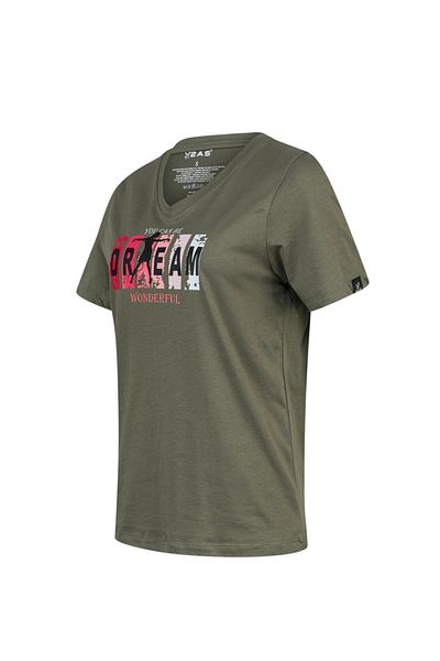 2AS Tricou pentru femei cu decolteu în V cu imprimeu Alone 404