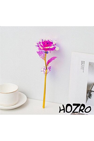 HOZRO Trandafir artizanal cu tulpină aurie și LED, roz, 28 cm