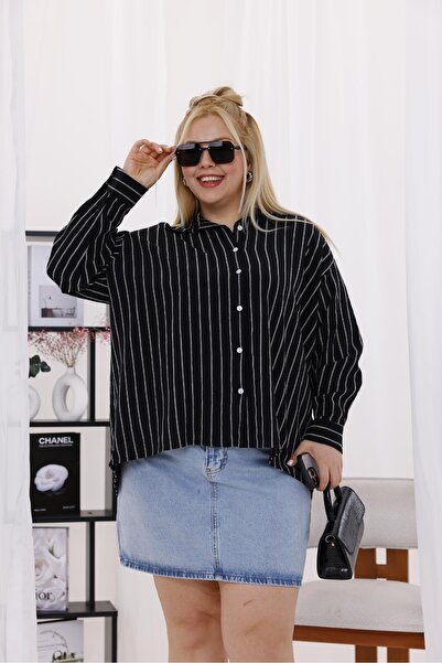 Siyezen Plus Size Striped Oversize Shirt