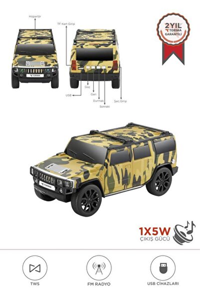 Torima Bluetooth Hoparlör Araba Tasarımlı USB TWS FM Destekli Speaker D48 Kam...